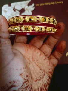 Elegant Gold plated Red pola Bangles