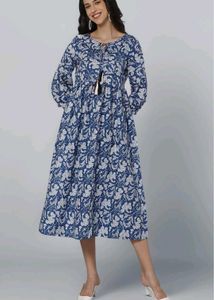 Floral Cotton A-Line Kurti Dress 💙