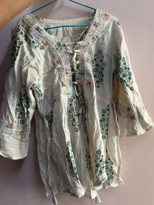 Boho Embroidered Lace-Up Kurta