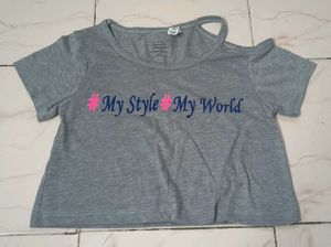 Grey Cold Shoulder T-Shirt