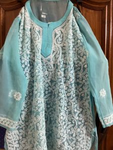 Sky blue Chikankari short Kurti