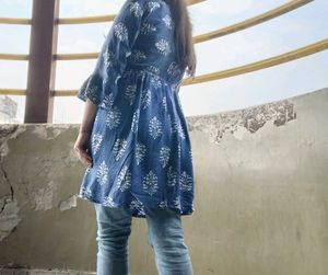 Boho Blue Block Print Maxi Dress