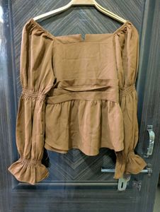 Stylish Brown Puff Sleeve Top