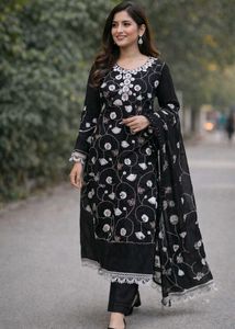 Elegant Black Handwork Embroidered Suit