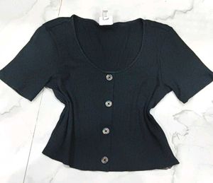Ribbed Button-Up Crop Top