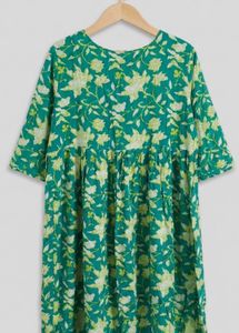 Green Floral Print Kurta with Chevron Detail