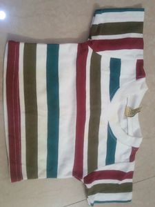 Striped Short Sleeve Tee with Jacket and Half Pant