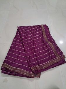 Purple Striped Saree with Embellished Border