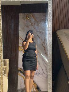 Chic Black Sheer Neckline Peplum Dress