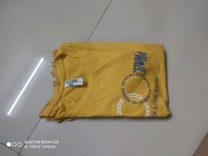 yellow fringe style printed top