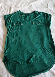 Green V-Neck Pocket T-Shirt