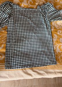 Houndstooth Puff Sleeve Mini Dress