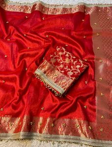Exquisite Red &amp; Gold Brocade Saree