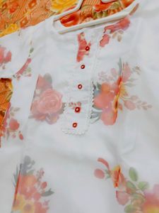 White &amp; red New  Style Single Kurti