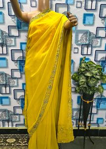 Bakrid offer Saree Elegant Yellow Embellished