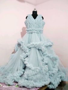 Blue Ruffled Gown