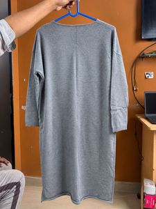 Comfy V-Neck Grey Sweater Dress
