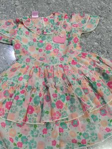 cute denim set &amp;floral soft georgette frock