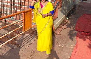 Vibrant Yellow Saree with rani colour blouse
