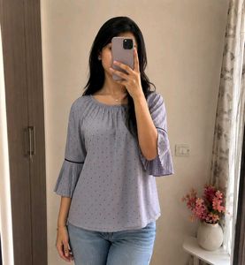 Gray Polka Dot Bow top