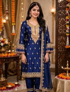 Stunning Blue Embroidered Kurta Set