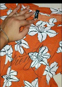 Orange Floral Print Short Sleeve Top