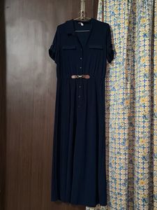 Elegant Navy Blue Maxi Dress with Belt