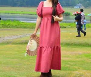 Bohemian Red Puff Sleeve Maxi Dress