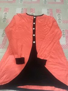 Stylish Coral and Black Kurta