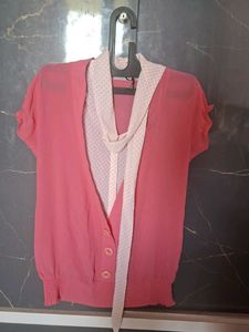 Chic Pink Polka Dot Tie Blouse