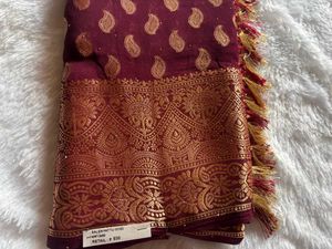Elegant Maroon &amp; Gold Saree♥️