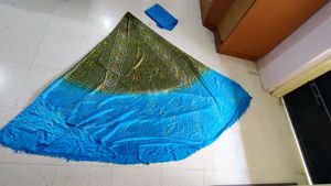 Blue and green lehenga choli material