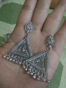 Oxidized Silver Mirror Jhumka Earrings