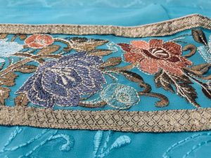 Blue Saree With Full Work Embriodery.