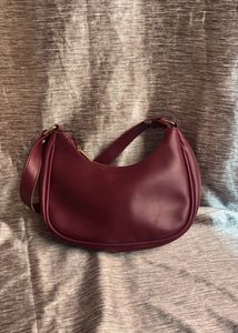 Maroon Crescent Hobo Bag