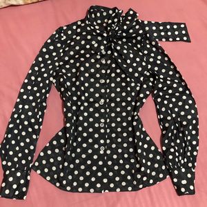 Chic Polka Dot Bow Blouse