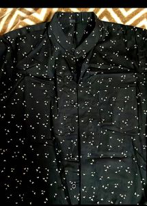 Black Printed Button-Up Shirt