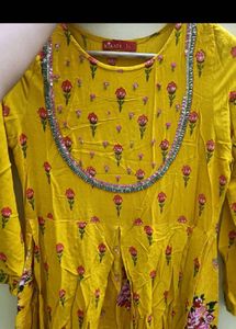 Yellow Floral Print traditional ethnic gown