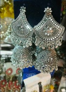 navratri Oxidized Silver Jhumka Earrings