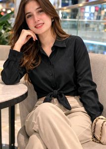 Chic Black Tie-Front Blouse