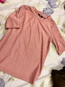 Ribbed Pink Short Sleeve Top