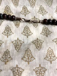 Unique wood Beaded Necklace with Black Pendant