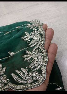 Emerald Green Saree with Cutdana n Jarkan stone