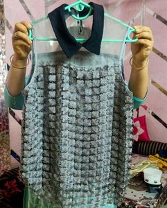 Korean Crochet Top-Dark Silver Stylish Collar