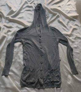 Gray Hooded Cardigan Sweater