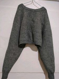 Grey Cropped Knit Sweater