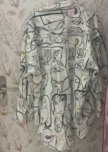 Uptownie Artistic Face Print Button-Up Shirt