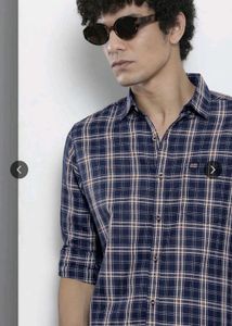 Men's Navy Blue Plaid Shirt
