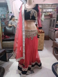 Stunning Pink &amp; Black Embroidered Lehenga Choli