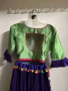 Vibrant Green &amp; Purple Lehenga Choli Set